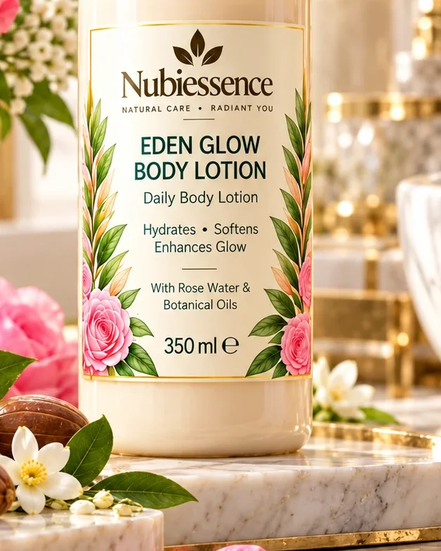 Eden Glow Body Lotion label close-up